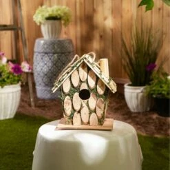 Budget ❤️ Zingz & Thingz Zingz & Thingz 8" Moss-Edged Wood Birdhouse Green 😉 -Garden Decor Shop unnamed file 3005