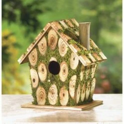 Budget ❤️ Zingz & Thingz Zingz & Thingz 8" Moss-Edged Wood Birdhouse Green 😉 -Garden Decor Shop unnamed file 3006