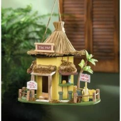 Outlet 🌟 Zingz & Thingz Zingz & Thingz 9.75" Tiki Hut Wood Birdhouse Yellow 😉