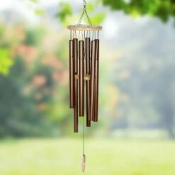 Best Sale ⭐ Large Metal and Wood Wind Chime Bronze - Exhart 🛒