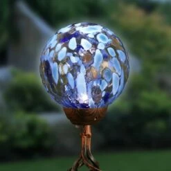 Budget βοΈ 31" Solar Pearlized Glass Honeycomb Finial Resin Garden Stake Bronze - Exhart π