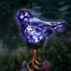 Wholesale 😉 31" Solar Resin/Pearlized Glass Bird Finial Garden Stake Blue - Exhart 🎉