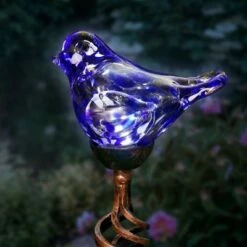 Wholesale 😉 31" Solar Resin/Pearlized Glass Bird Finial Garden Stake Blue - Exhart 🎉