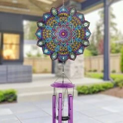 Coupon 🔥 41" Metal Laser Cut Turquoise Starburst Wind Chime Spinner - Exhart 👍