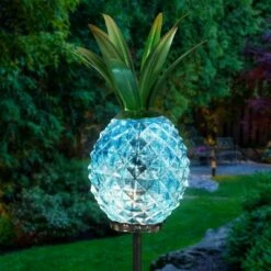 Buy 💯 29" Metal and Glass Solar Pineapple Garden Stake Blue - Exhart 😉