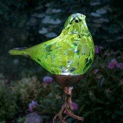 Promo ⌛ 31" Solar Resin/Glass Bird Finial Garden Stake Yellow - Exhart ⭐