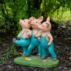 New π Northlight 8" Three Pigs Dancing in Blue Overalls Outdoor Garden Statue π