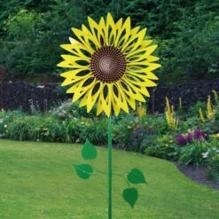 Buy 🎉 47.5" Metal Kinetic Sunflower Garden Stake Green/Brown/Yellow - Exhart ✔️ -Garden Decor Shop unnamed file 3445