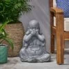 Best Sale 😉 Harrod Outdoor Speak No Evil Monk Garden Statue - Stone Gray - Christopher Knight Home 🔔