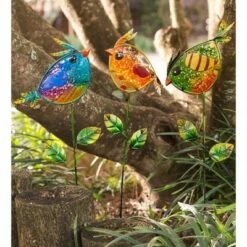 Hot Sale 🎁 Wind & Weather Colorful Metal and Glass Bird Garden Stakes, Set of 3 🔔