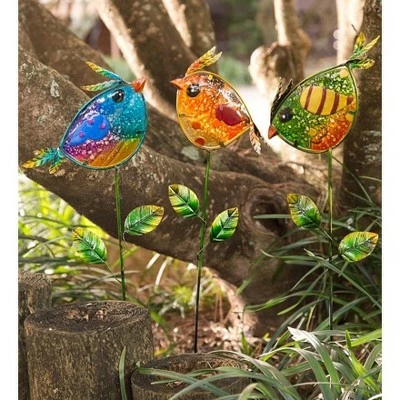 Hot Sale π Wind & Weather Colorful Metal and Glass Bird Garden Stakes, Set of 3 π 3 Hot Sale π Wind & Weather Colorful Metal and Glass Bird Garden Stakes, Set of 3 π