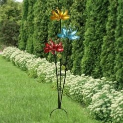 Brand new 🌟 53" 3 Tropical Flower Pastel Metallic Kinetic Resin Garden Stake - Exhart 💯 -Garden Decor Shop unnamed file 3556