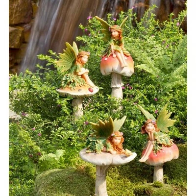Best deal 💯 Wind & Weather Fairies On Mushrooms Garden Stakes, Set of 4 🎉 3 Best deal 💯 Wind & Weather Fairies On Mushrooms Garden Stakes, Set of 4 🎉