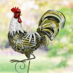 Discount 🧨 17.71" Elegant Metal Rooster Statue - Exhart 🔥