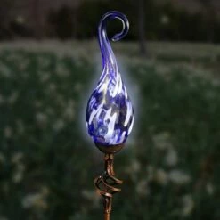 Discount ⌛ 36" Metal Solar Pearlized Glass Flame Stake Blue - Exhart ⌛