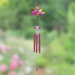 Budget 🎁 38.98" Metal Spinning Lotus Wind Chime Pink - Exhart 😍