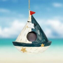 Top 10 😀 7.99" Resin Sail Boat Bird House Blue/White - Exhart 😍