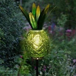 Budget 🥰 29" Glass and Metal Solar Pineapple Garden Stake Green - Exhart 🎉