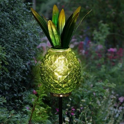 Budget π₯° 29" Glass and Metal Solar Pineapple Garden Stake Green - Exhart π 3 Budget π₯° 29" Glass and Metal Solar Pineapple Garden Stake Green - Exhart π