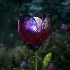 Buy 😉 35.8" Metal and Glass Solar Flower Stake Purple - Exhart 🔔