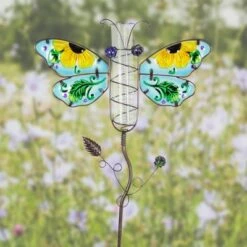 Flash Sale 🧨 36.22" Metal Butterfly Rain Gauge Garden Stake Blue - Exhart 🎁