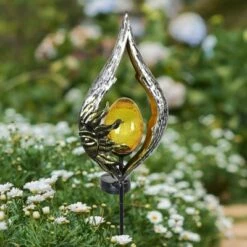 Brand new 😀 38" Resin Solar Teardrop Garden Stake With Amber Glass Silver - Exhart ⭐ -Garden Decor Shop unnamed file 3950