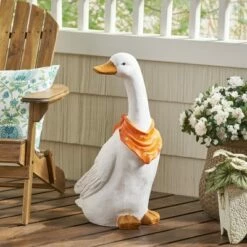 Cheap ✔️ 28" Concrete Doney Outdoor Goose Garden Statue - White and Orange - Christopher Knight Home 🎉