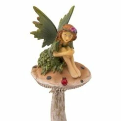 Budget 😉 Evergreen Fairy On Mushrooms with Ladybug Garden Stakes ❤️