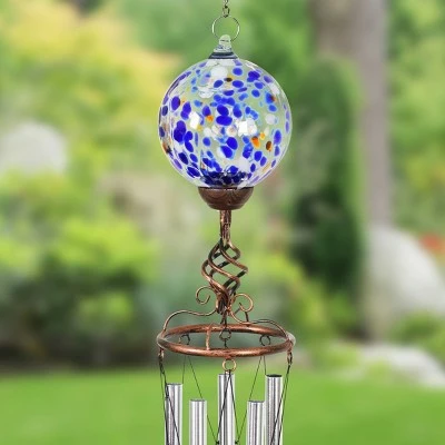 Discount β 46.25" Solar Metal and Glass Ball Wind Chime Blue - Exhart π 4 Discount β 46.25" Solar Metal and Glass Ball Wind Chime Blue - Exhart π - Image 2