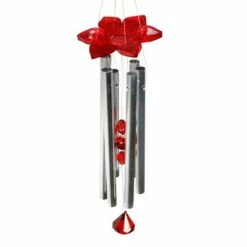 Hot Sale 🧨 9.25" Plastic and Metal Solar Cardinal Fluttering Wings Wind Chime Red - Exhart ⌛