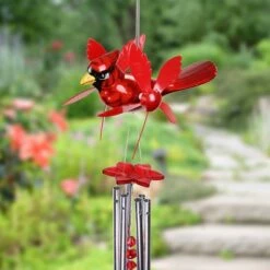 Best deal 🔥 24" Metal Cardinal Spinning Wings Wind Chime Red - Exhart 🎁