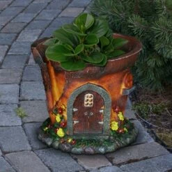 Discount 👏 7.48" Resin Solar Fairy House Flower Pot - Exhart 🌟