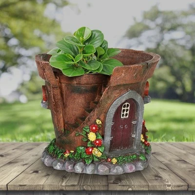 Discount π 7.48" Resin Solar Fairy House Flower Pot - Exhart π 4 Discount π 7.48" Resin Solar Fairy House Flower Pot - Exhart π - Image 2