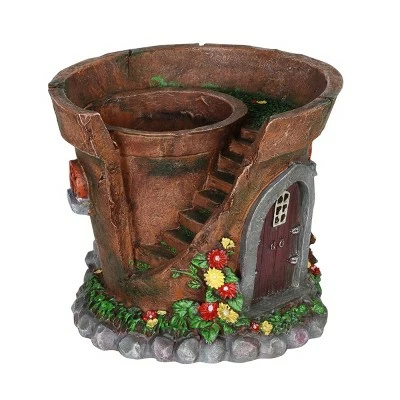 Discount π 7.48" Resin Solar Fairy House Flower Pot - Exhart π 9 Discount π 7.48" Resin Solar Fairy House Flower Pot - Exhart π - Image 7
