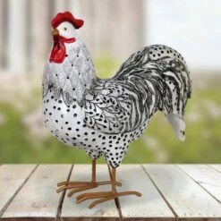 Cheapest 🛒 9.84" Resin Rooster Statue Black/White - Exhart 🤩