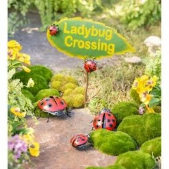 Best Pirce 😀 Wind & Weather 4-Piece Metal Ladybug Crossing Garden Decoration 😀