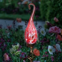 Best deal 😀 Exhart 36" Glass Solar Curled Hook Flame Stake Red 🔔