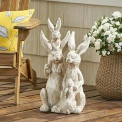 Brand new 🎁 23.5" Concrete Haston Outdoor Rabbit Family Garden Statue - White - Christopher Knight Home 👏