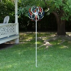 Best Pirce 😉 Alpine Corporation 68" Metal Solar Patriotic Duel Kinetic Windmill Garden Stake Red/Blue/White ❤️