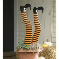 Hot Sale 🔔 Set of 2 7.5" 🎃 Halloween Stakes Witch Leg - Evergreen 🧨