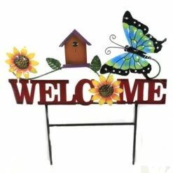 Hot Sale β€οΈ Direct International Home & Garden 20.5" Butterfly Welcome Sign Poke Yard Decor Planter Stake Direct Designs International - Decorative Garden Stakes β