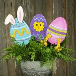 Promo 👏 Round Top Collection 32.0" Egg Hatchlings Stakes Easter Bunny Chick Yard Decor - Decorative Garden Stakes 💯
