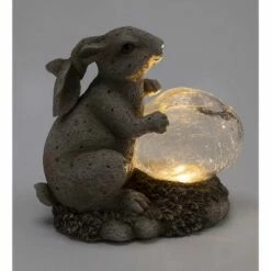 Hot Sale 😉 Wind & Weather Bunny Sculpture with Solar Lighted Crackle-Glass Orb 👏