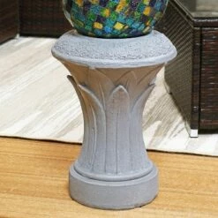 Hot Sale 👍 Sunnydaze Decor Sunnydaze Tropical Leaves Indoor/Outdoor Column-Style Gazing Globe Stand for 10" to 12" Garden Spheres - 14" H - Travertine 🔔
