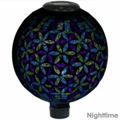 Flash Sale 😍 Sunnydaze Decor Sunnydaze Blue Cool Blooms Glass Mosaic Indoor/Outdoor Gazing Globe with Solar Light - 10" Diameter - Blue and Green 🤩