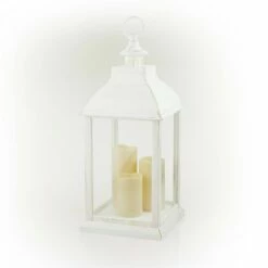 Budget 🤩 Alpine Corporation Alpine 22" Candlelit Lantern with LED Lights White ✔️ -Garden Decor Shop unnamed file 4989