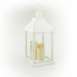 Budget 🤩 Alpine Corporation Alpine 22" Candlelit Lantern with LED Lights White ✔️ -Garden Decor Shop unnamed file 4990