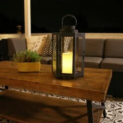 Brand new 🤩 Alpine Corporation Alpine 14" Hexagonal Candlelit Iron Lantern with LED Lights Black/White 😀
