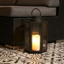 Brand new 🤩 Alpine Corporation Alpine 14" Hexagonal Candlelit Iron Lantern with LED Lights Black/White 😀 -Garden Decor Shop unnamed file 5004