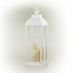 Hot Sale 🎉 Alpine Corporation Alpine 28" Candlelit Lantern with LED Lights White 💯 -Garden Decor Shop unnamed file 5039